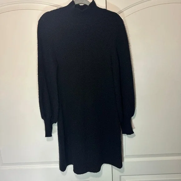 A loves A Sweater Mini Dress Balloon Sleeve Mock Neck Black Knit Womens Medium - Picture 2 of 5